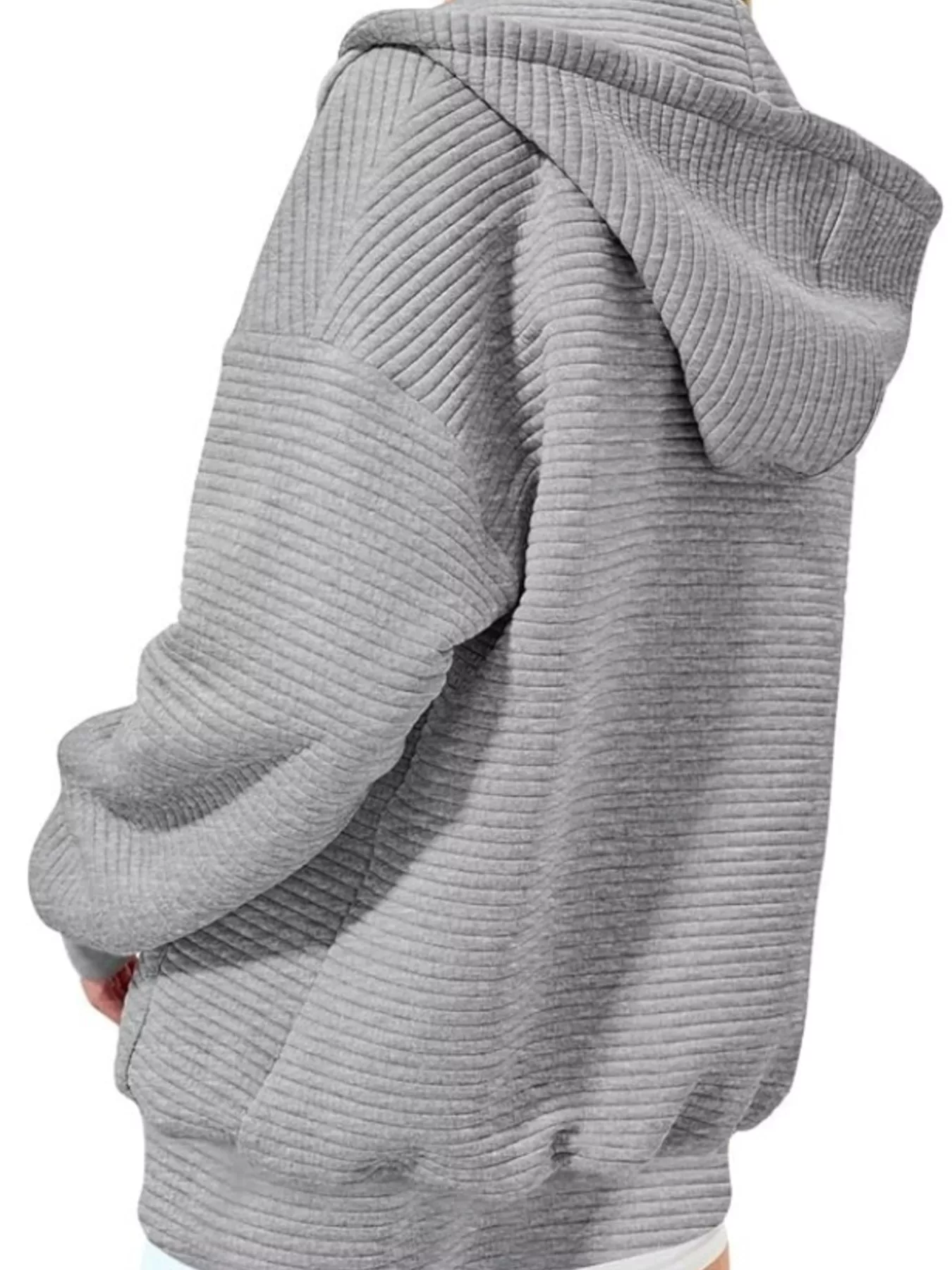 Drawstring Zip Up Dropped Shoulder Hoodie - Image 2