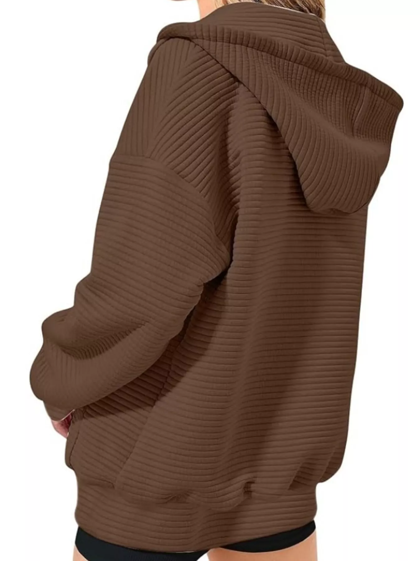Drawstring Zip Up Dropped Shoulder Hoodie - Image 8