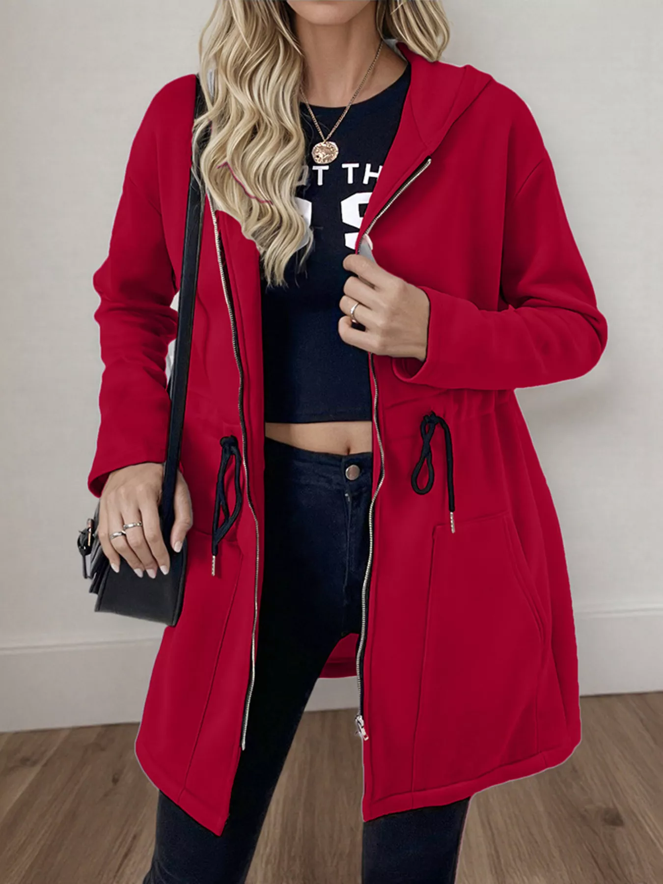 Drawstring Zip Up Hooded Outerwear - Image 8