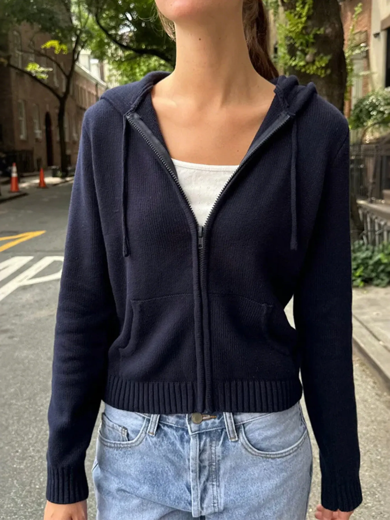 Drawstring Zip Up Long Sleeve Cardigan - Image 10