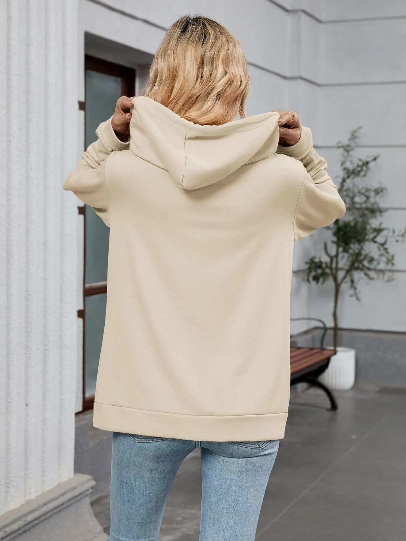Drawstring Zip Up Long Sleeve Hoodie - Image 2