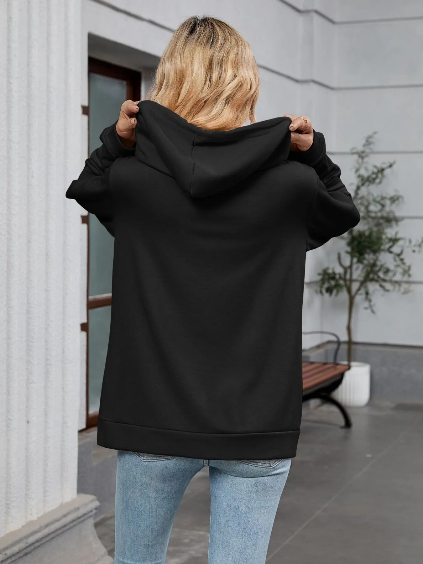 Drawstring Zip Up Long Sleeve Hoodie - Image 20