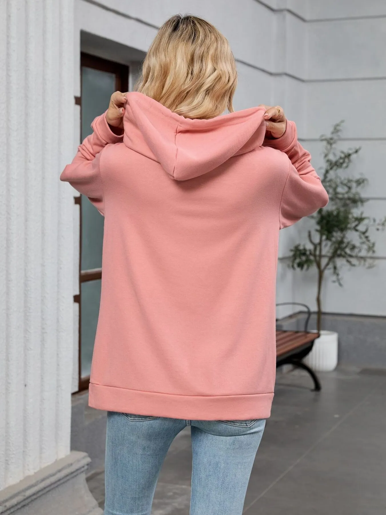 Drawstring Zip Up Long Sleeve Hoodie - Image 22