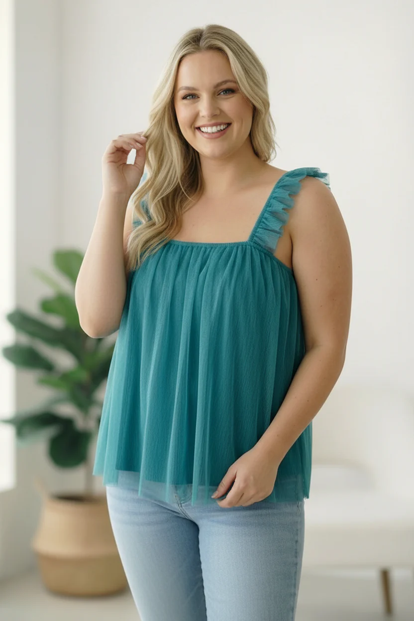 Dreamy Teal Tulle Tank Top - Image 4