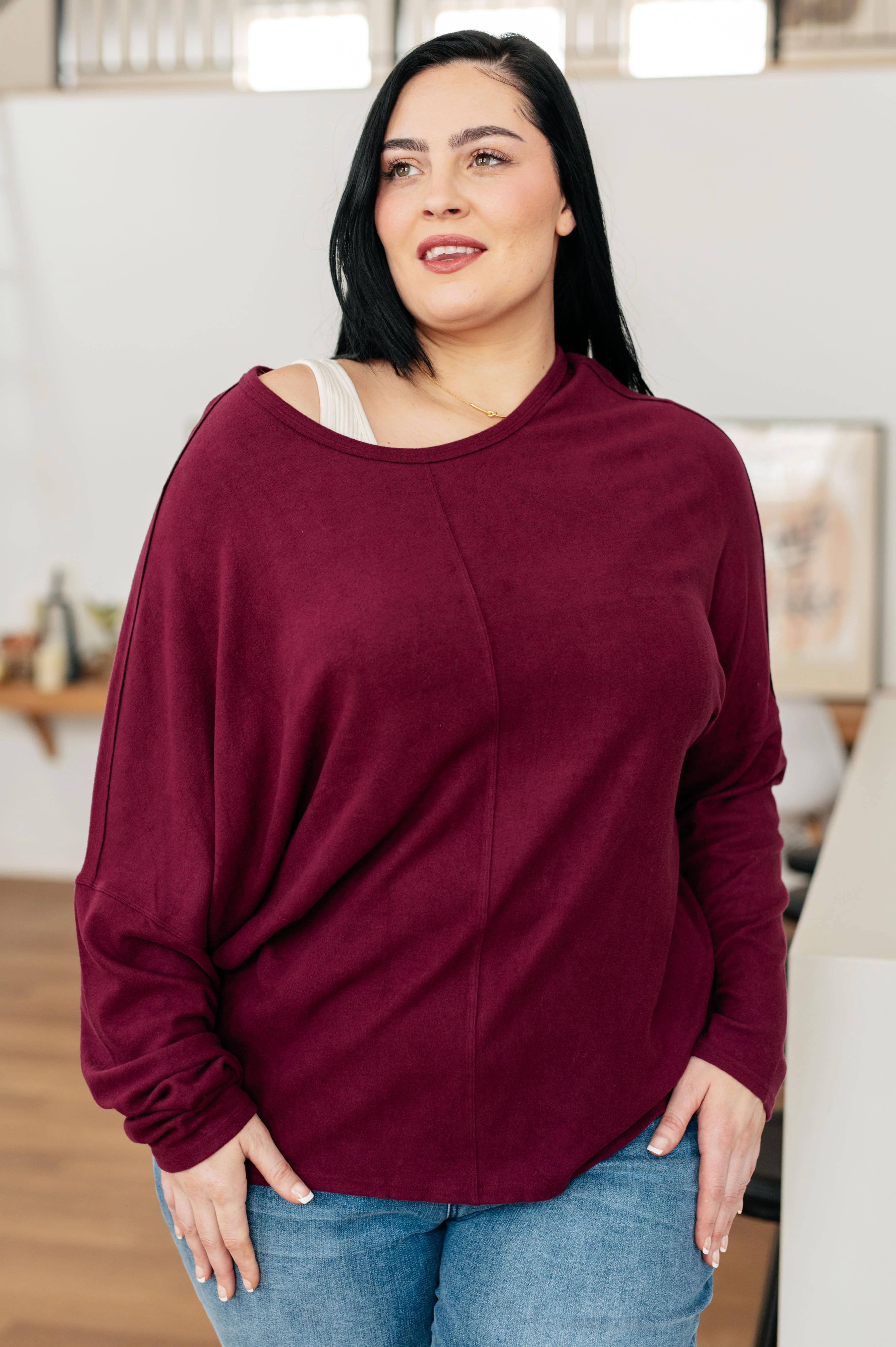 Drive Downtown Dolman Sleeve Top in Wine - Image 2