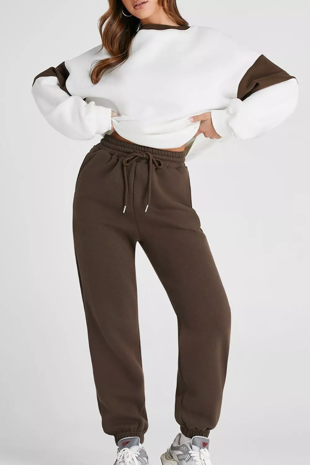 Drop Shoulder Loose Sweatshirt and Joggers Active Set - Image 3