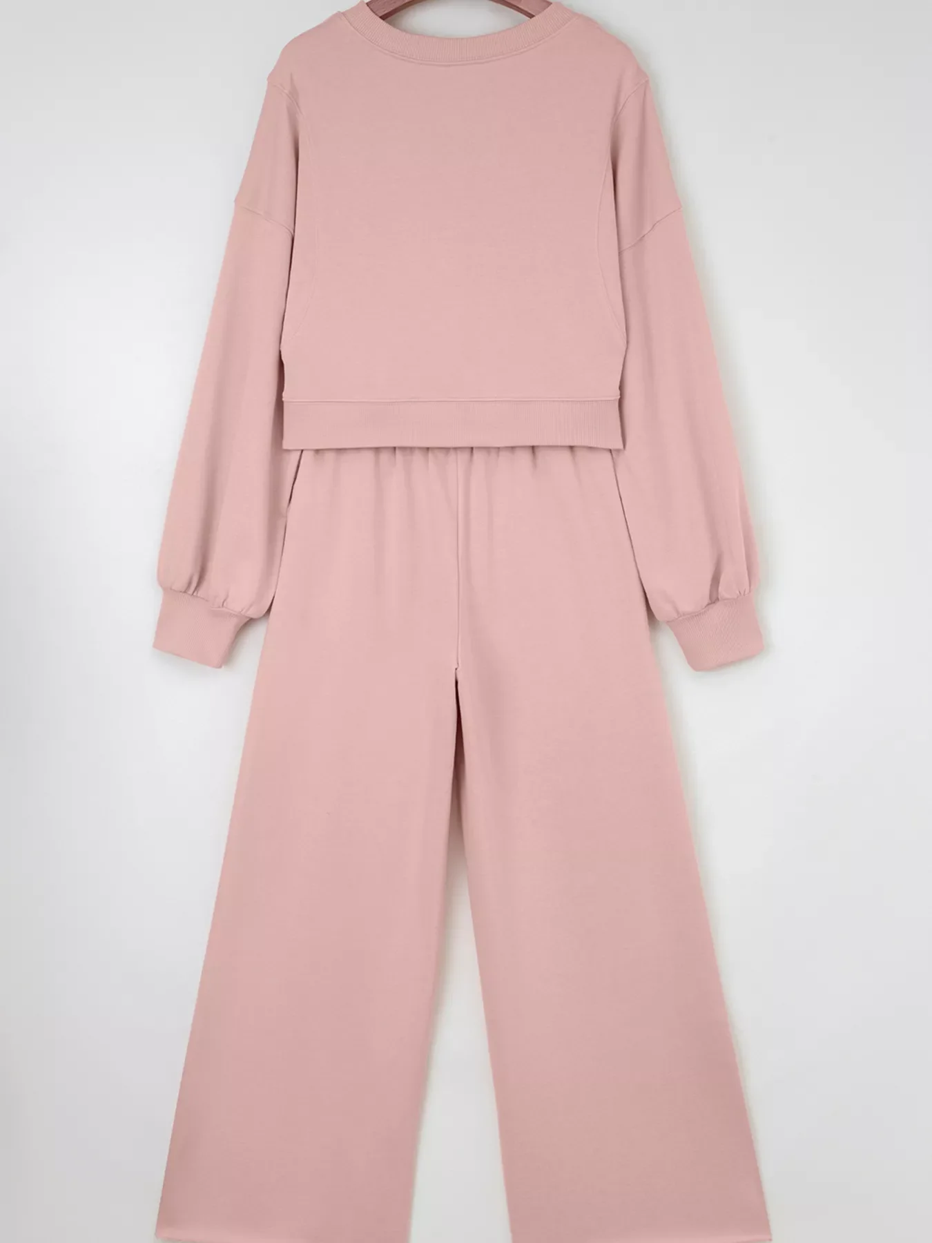 Drop Shoulder Puff Sleeve Crop Top and Drawstring Wide Leg Pants Set - Image 19