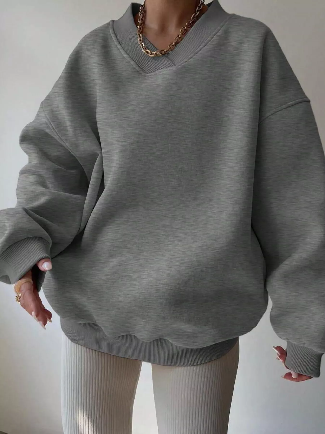 Dropped Shoulder Long Sleeve Oversized Sweatshirt - Image 10