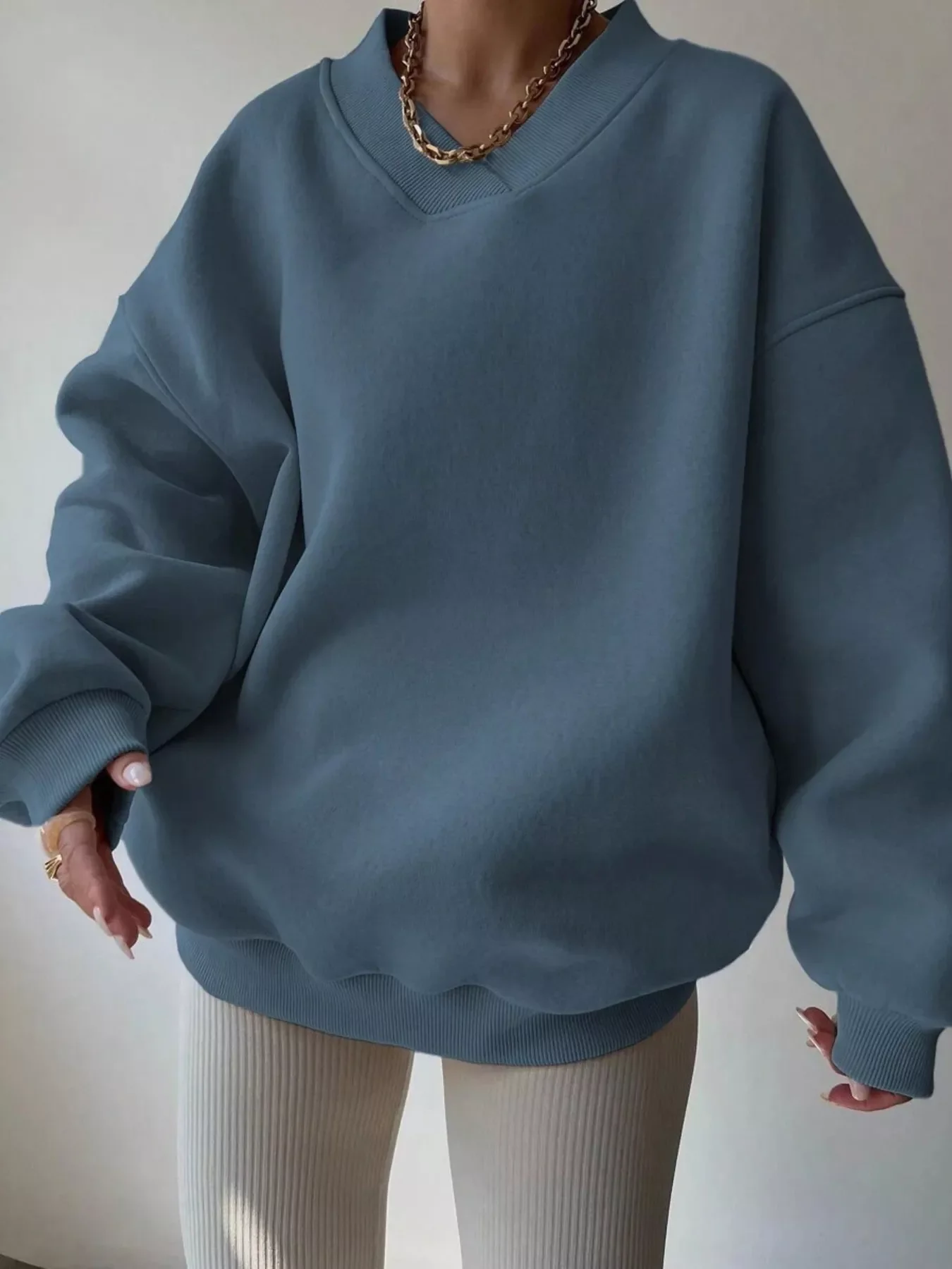 Dropped Shoulder Long Sleeve Oversized Sweatshirt - Image 28