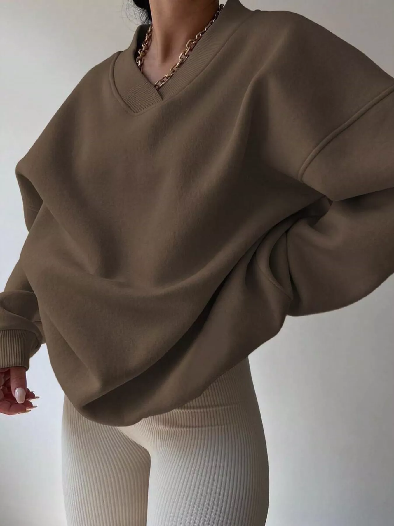 Dropped Shoulder Long Sleeve Oversized Sweatshirt - Image 9