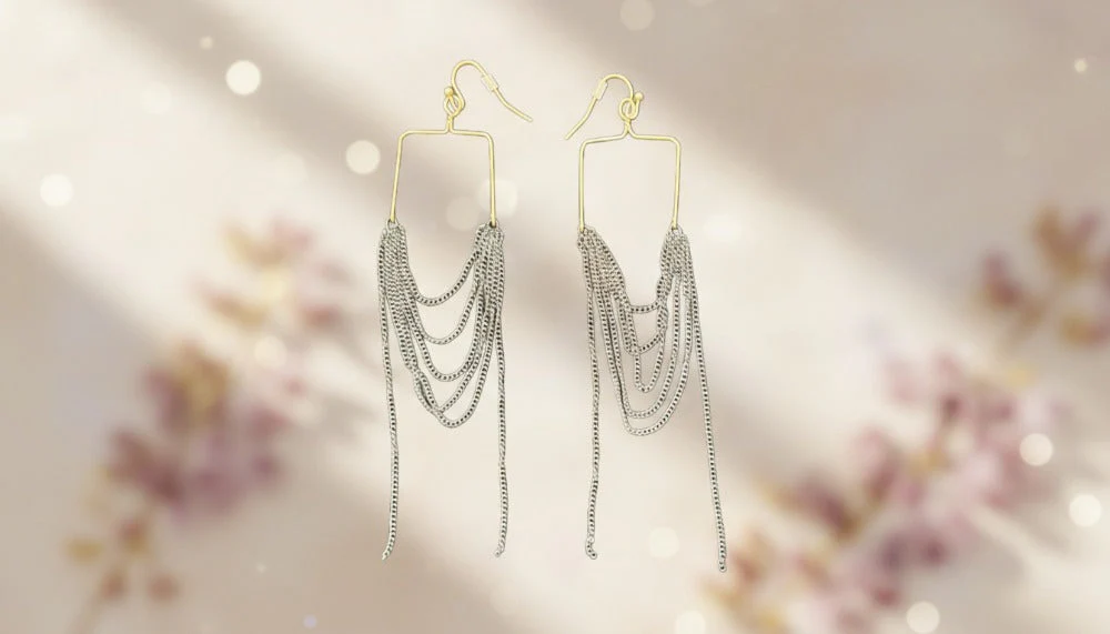 Dual-Tone Waterfall Chain Earrings
