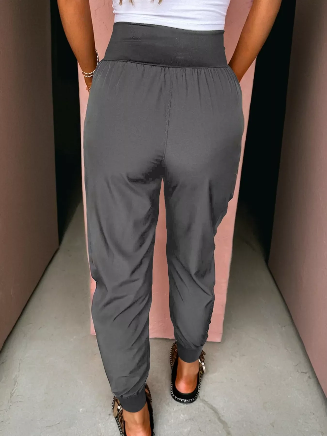Elastic High Waist Pocketed Cargo Jogger Pants - Image 2