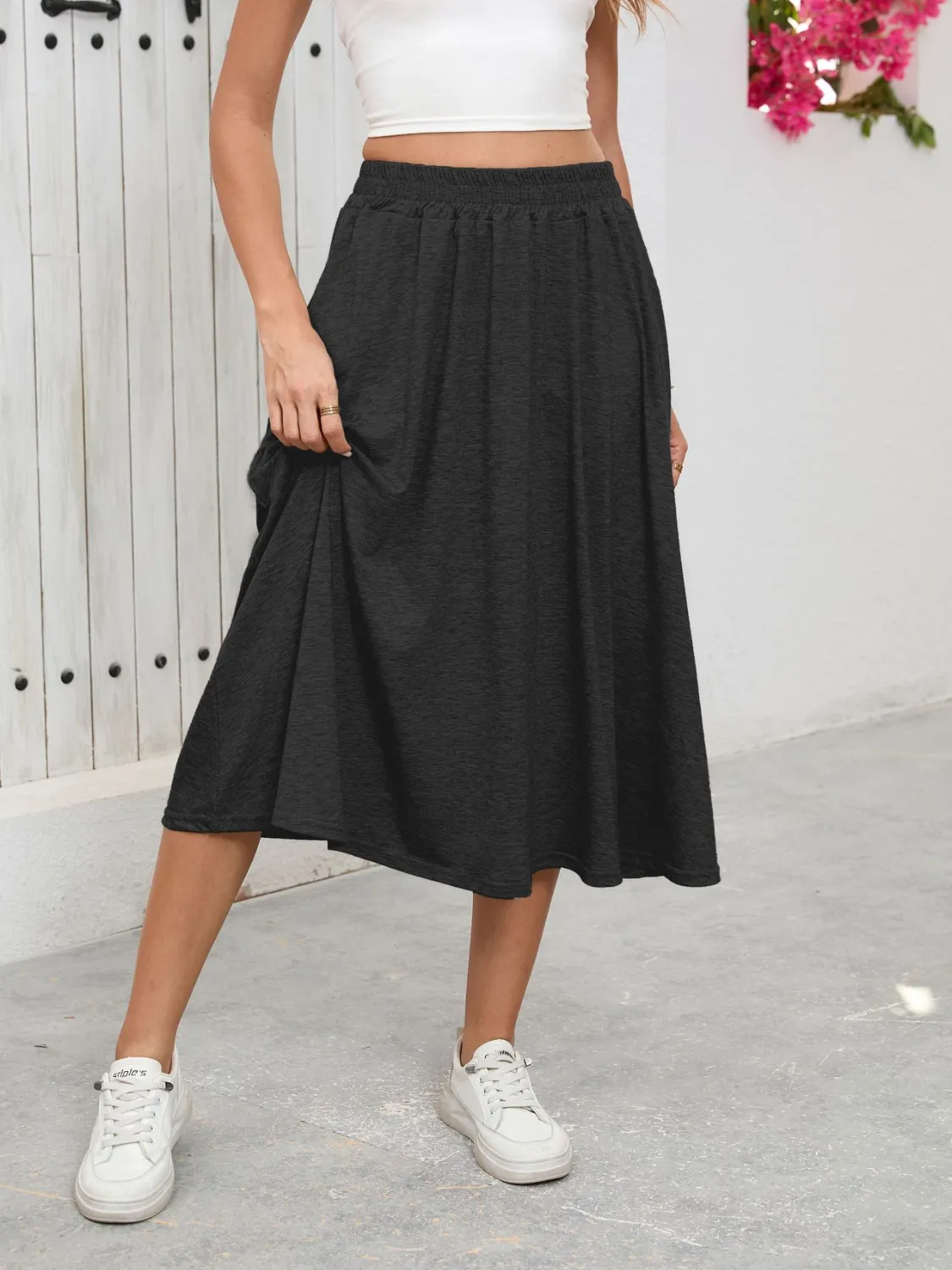 Elastic Waist Skirt With Pockets - Image 12