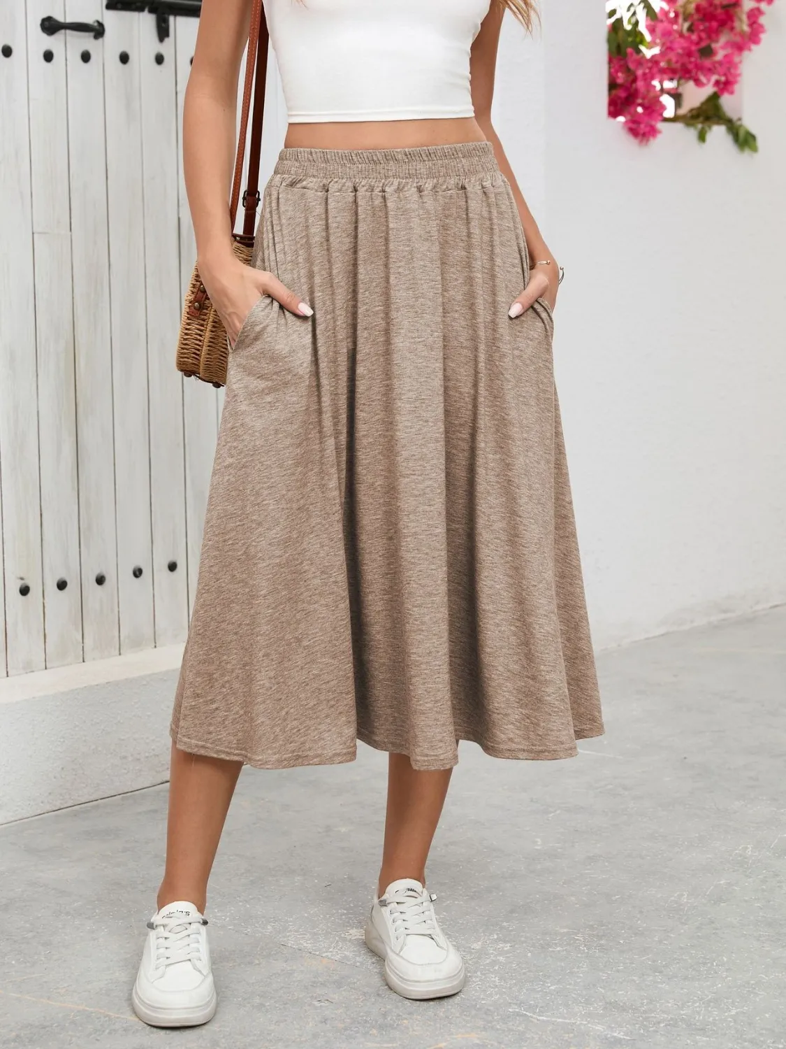 Elastic Waist Skirt With Pockets - Image 17
