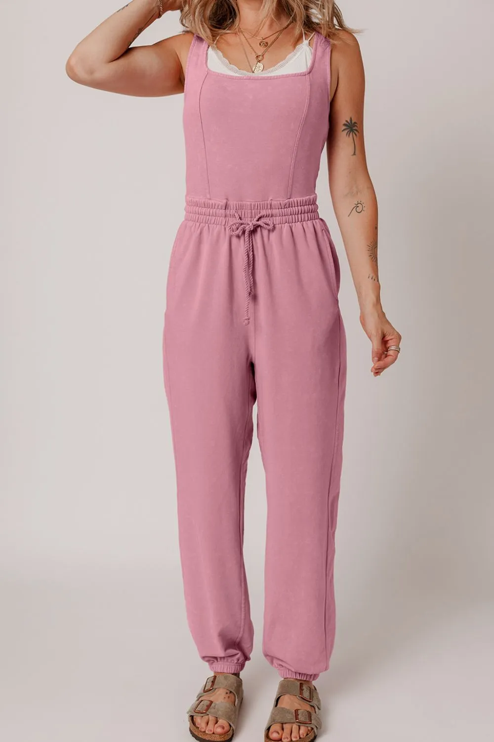 Elastic Waist Sleeveless Square Neck Jumpsuit - Image 4