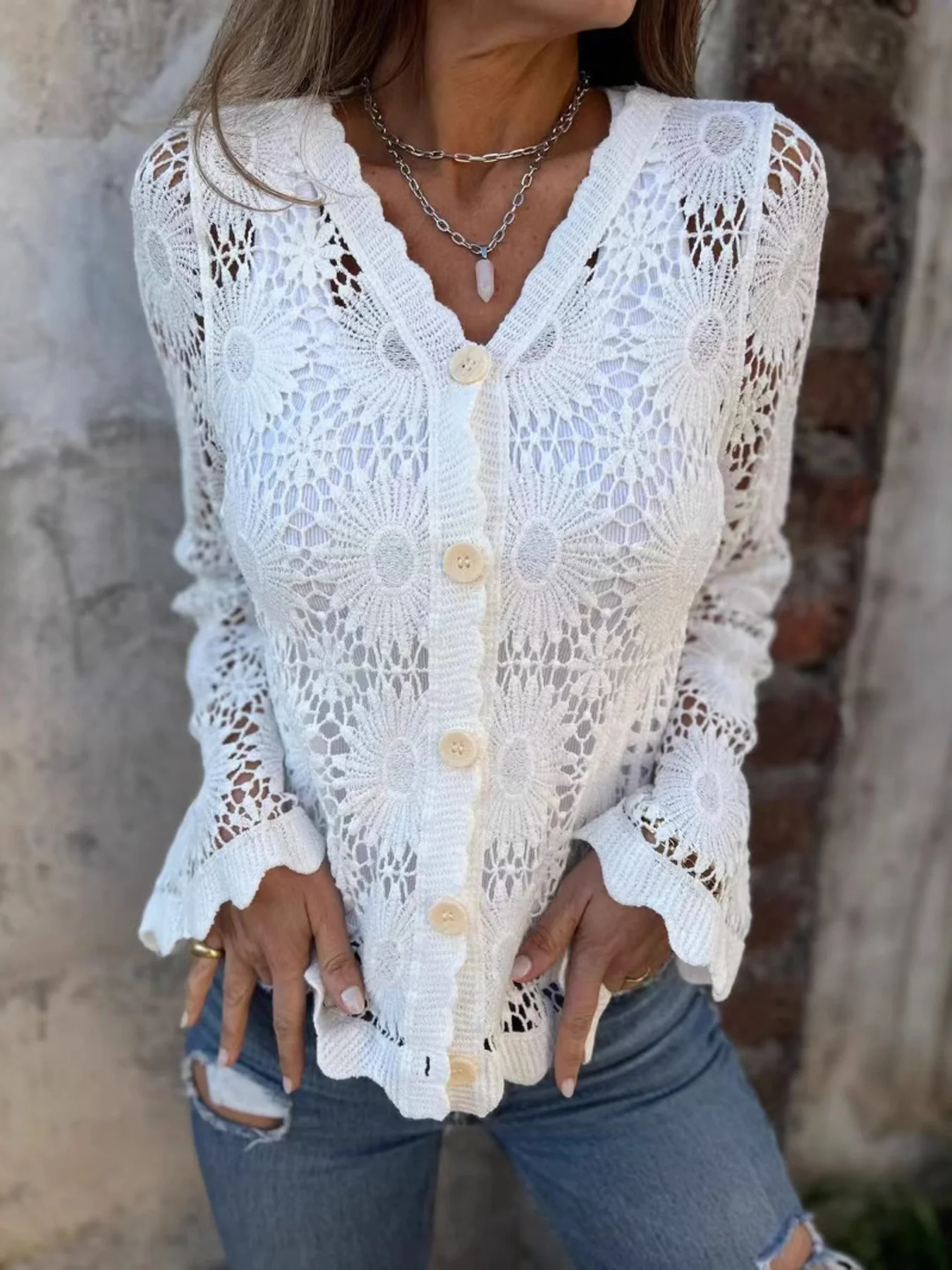 Elegant Floral Crochet Knit Cover Up - Image 7