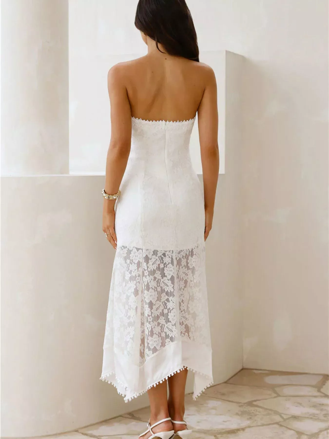 Elegant Lace Strapless Midi Dress - Image 4