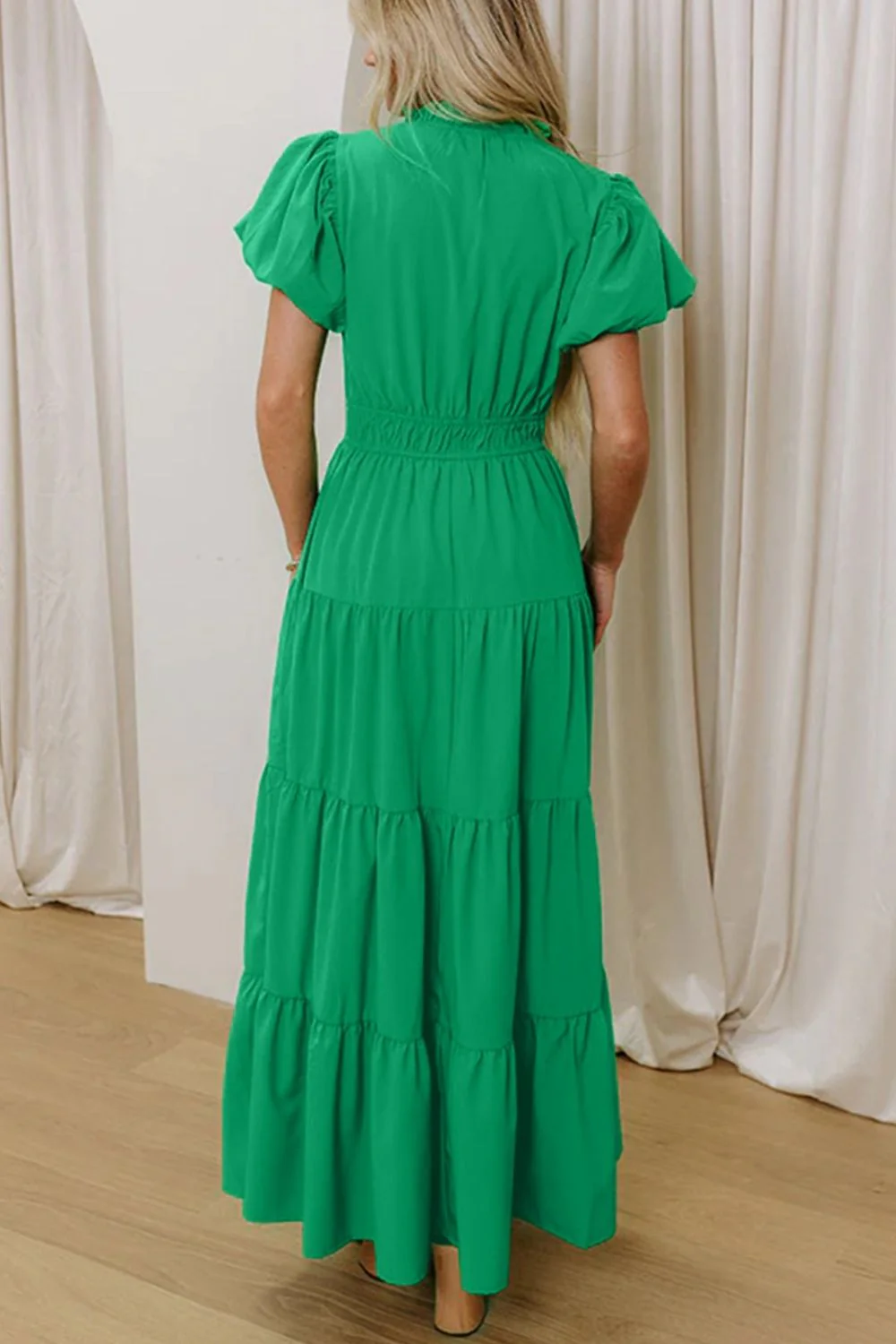 Elegant Ruffled Tiered Puff Sleeve Maxi Dress - Image 5