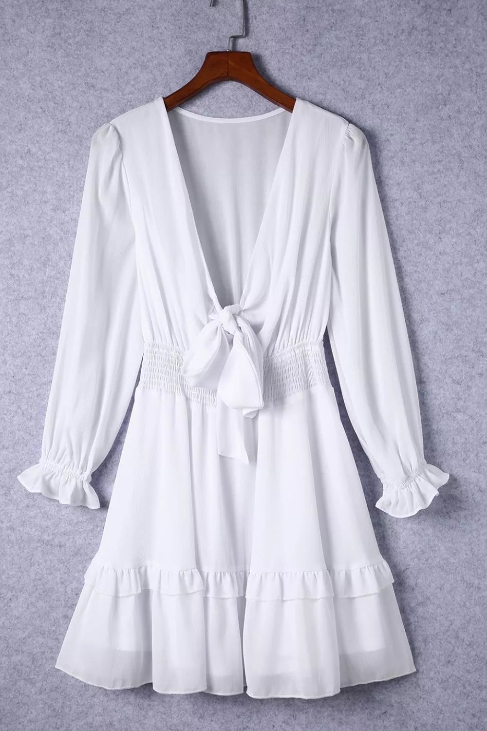 Elegant Tie-Front Ruffle Mini Dress with Smocked Wiast - Image 10