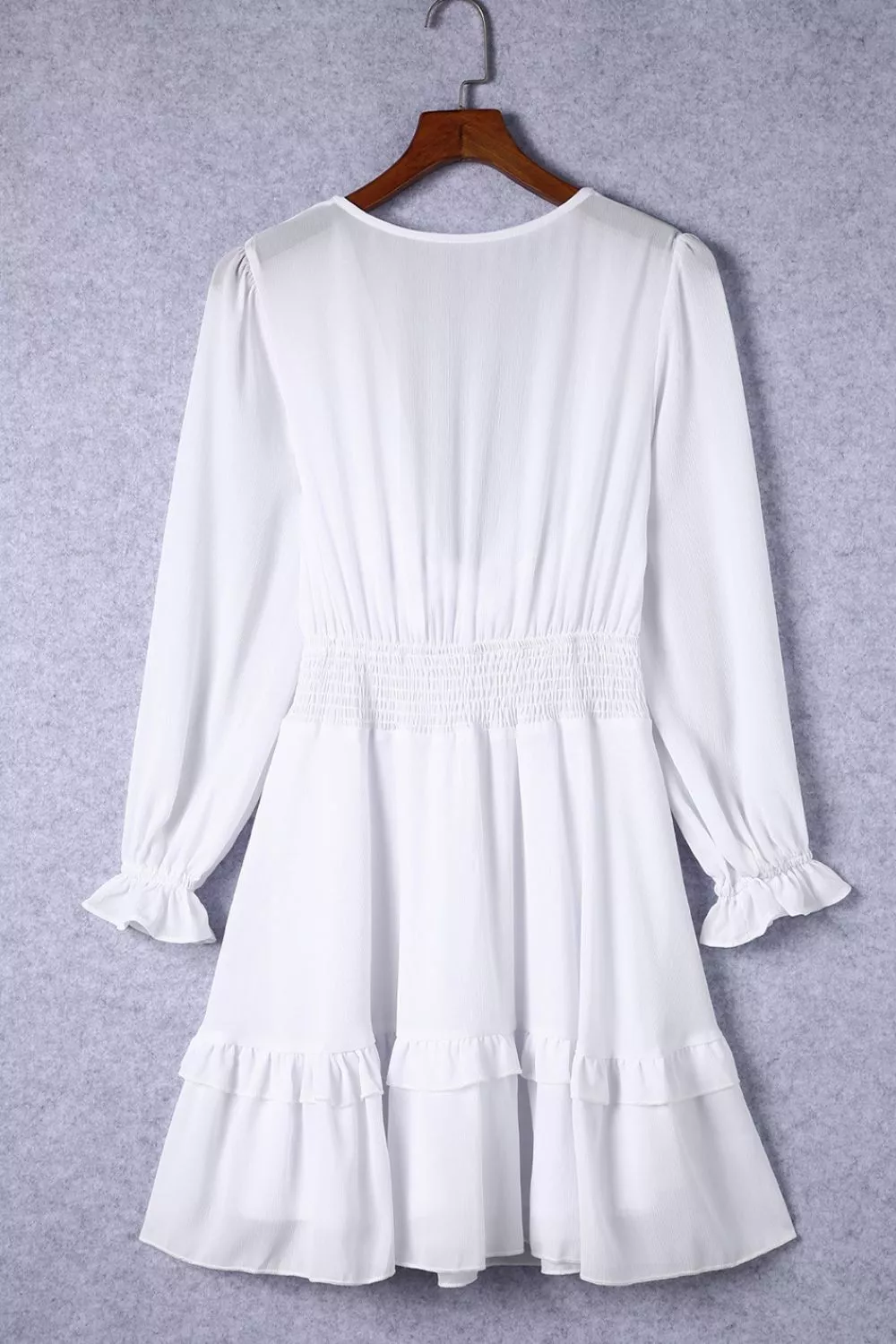 Elegant Tie-Front Ruffle Mini Dress with Smocked Wiast - Image 11