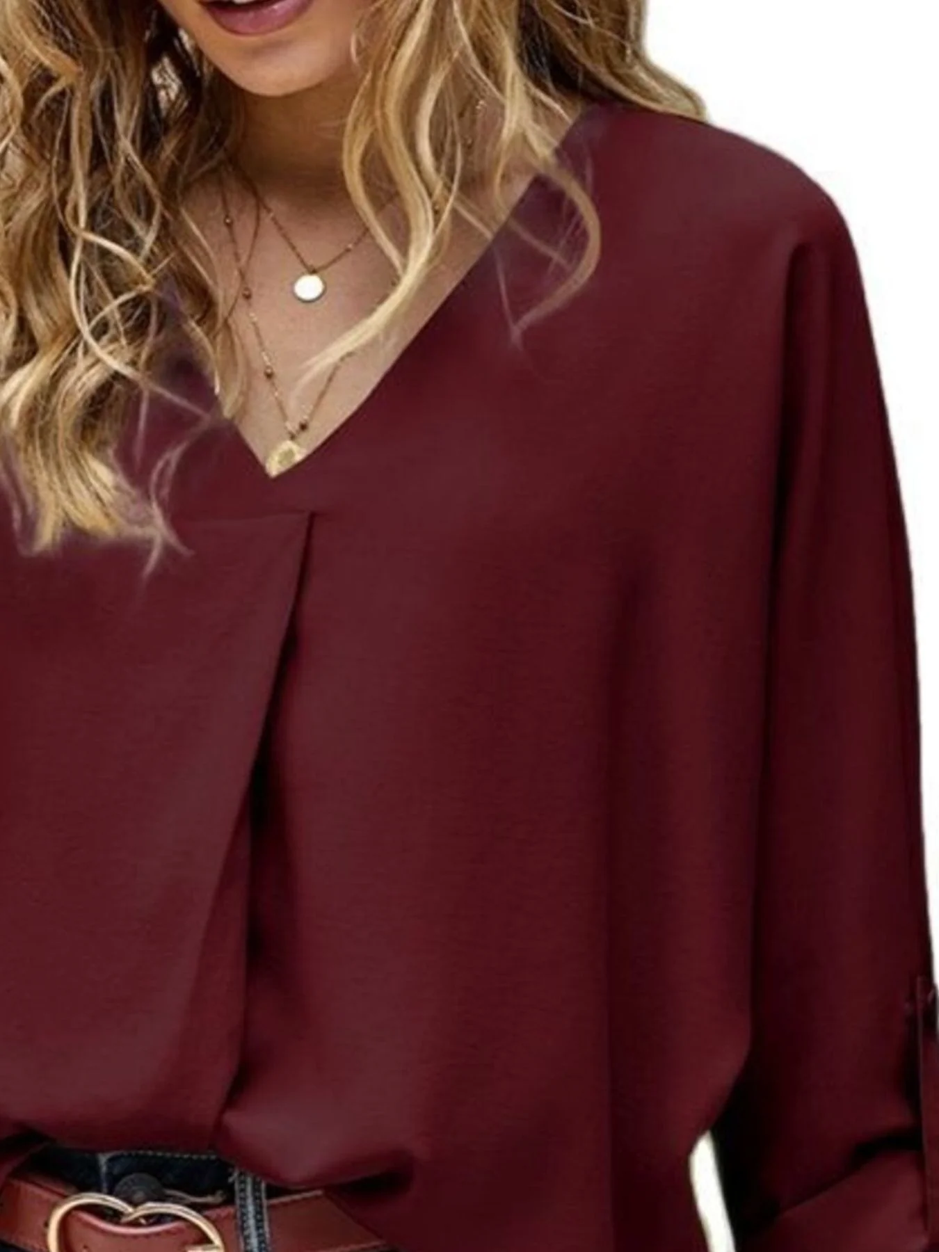 Elegant V-Neck Long Sleeve Blouse - Image 12