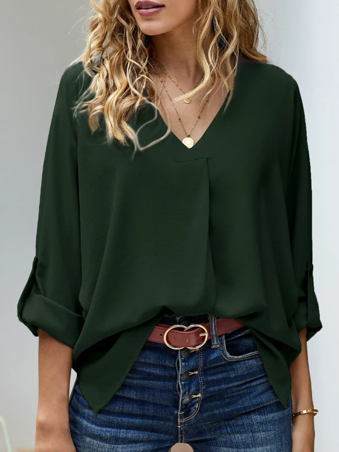 Elegant V-Neck Long Sleeve Blouse - Image 16