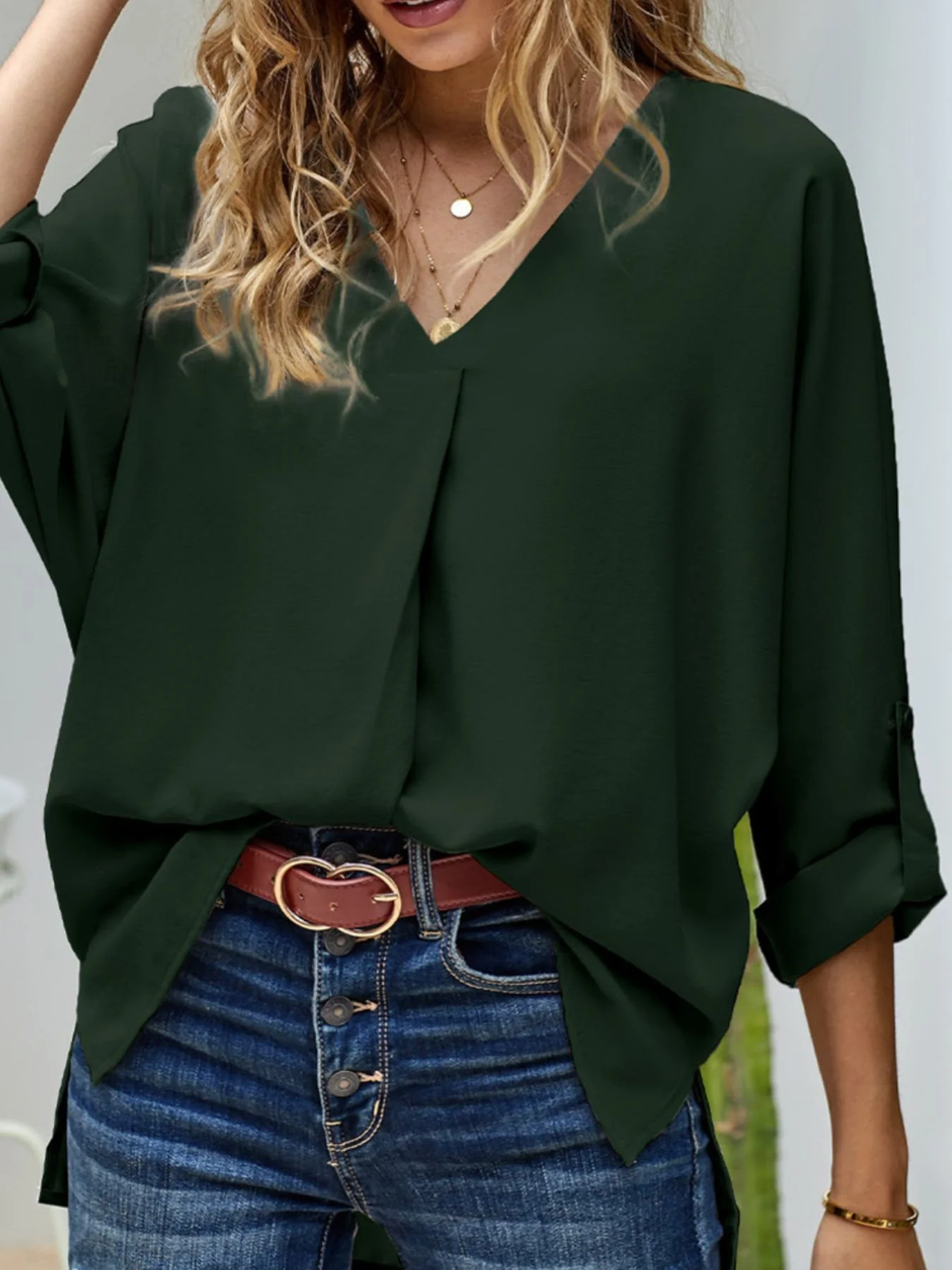 Elegant V-Neck Long Sleeve Blouse - Image 17