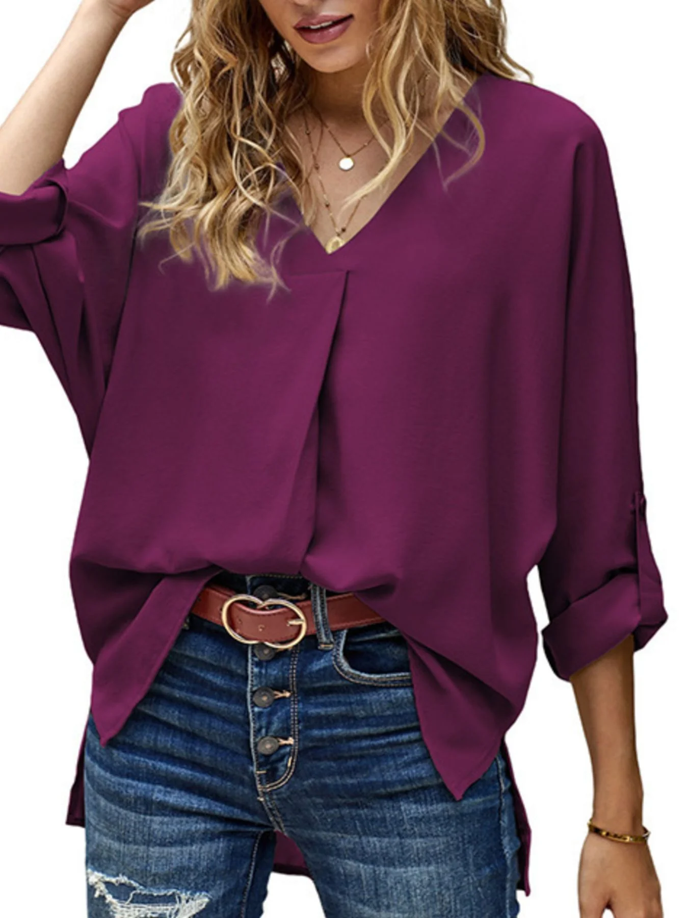 Elegant V-Neck Long Sleeve Blouse - Image 18