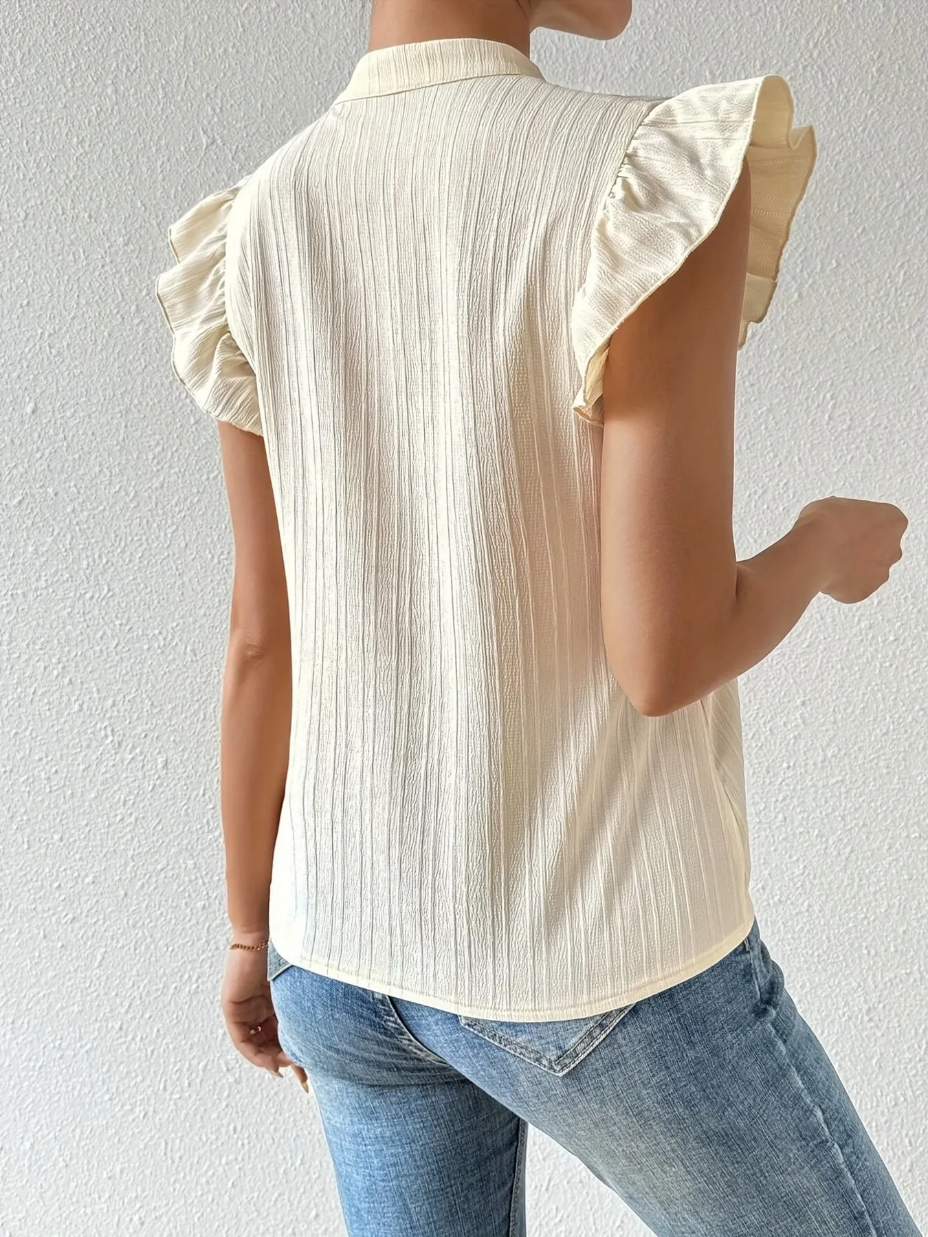 Embroidered Cap Sleeve Notched Blouse - Image 4