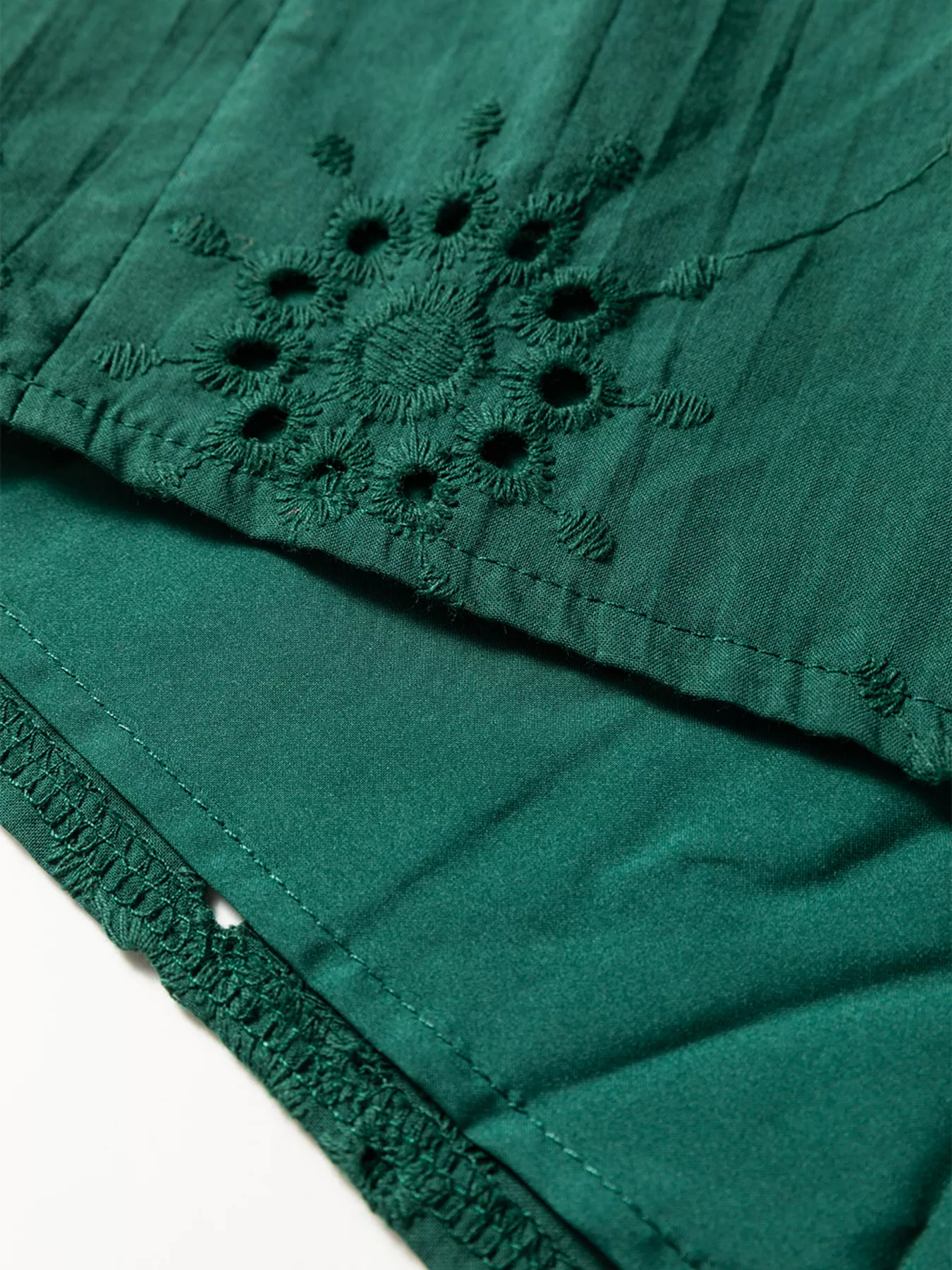 Embroidered Eyelet Pattern 3/4 Puffy Sleeve Swing Mini Dress - Image 9