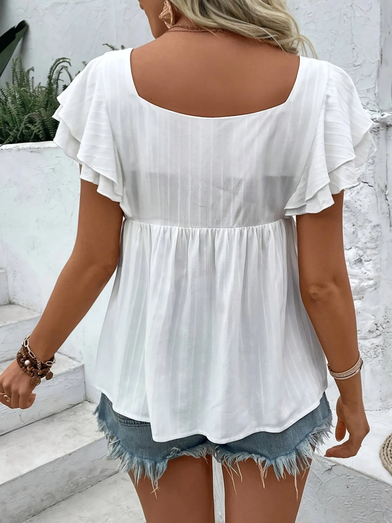 Embroidered Flutter Sleeve Blouse - Image 3