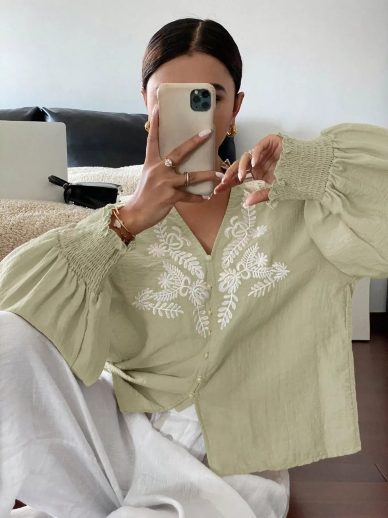 Embroidered Long Sleeve Blouse - Image 11