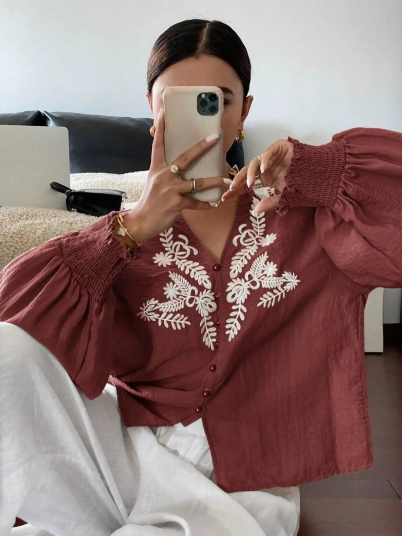 Embroidered Long Sleeve Blouse - Image 3