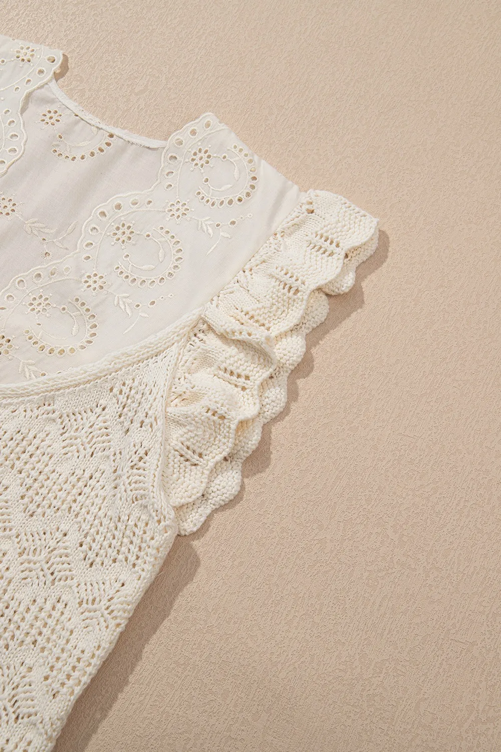Embroidered Patchwork Hollow Out Knitted Ruffle Sweater Vest - Image 10