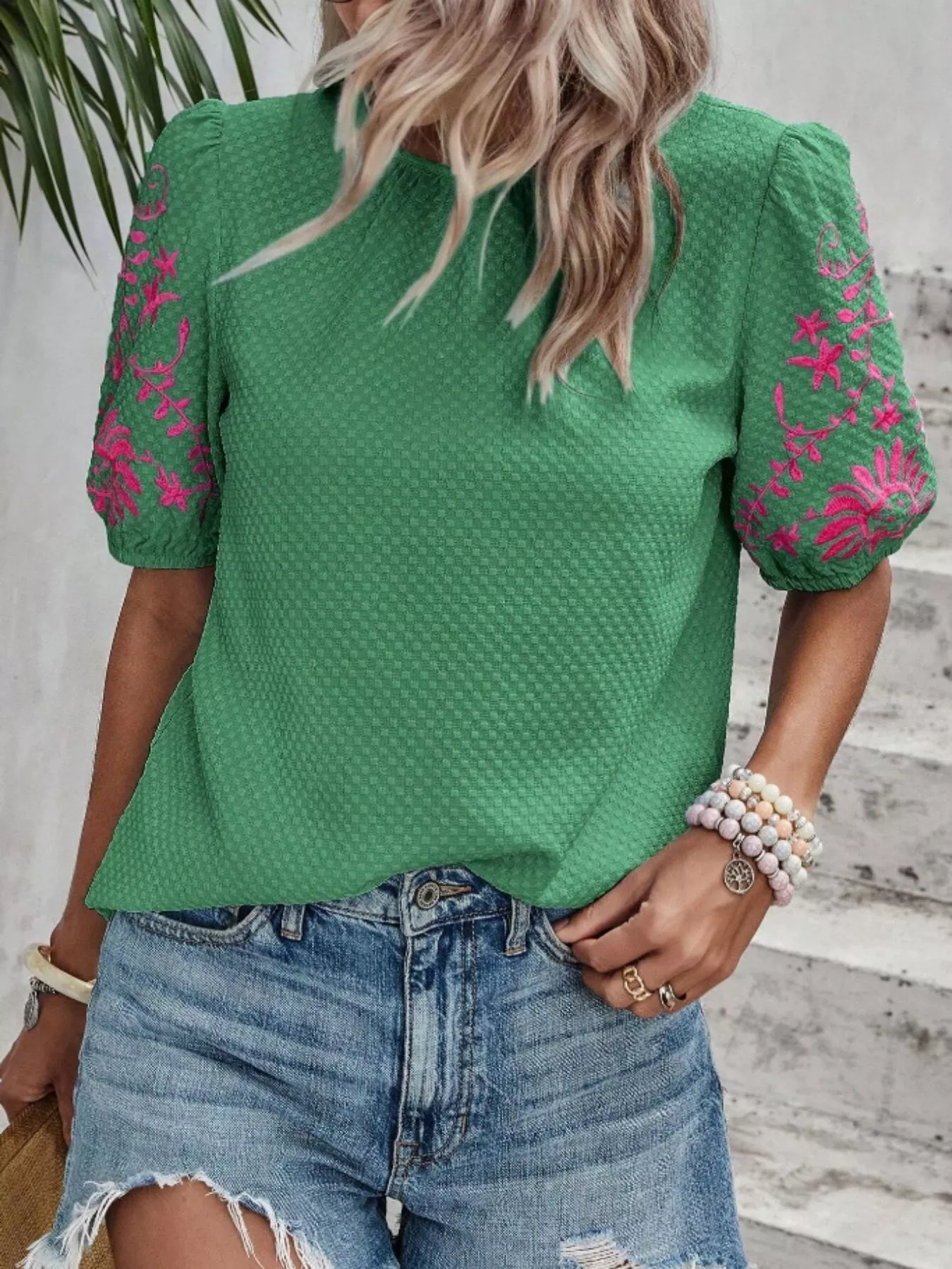 Embroidered Puff Sleeve Blouse - Image 15