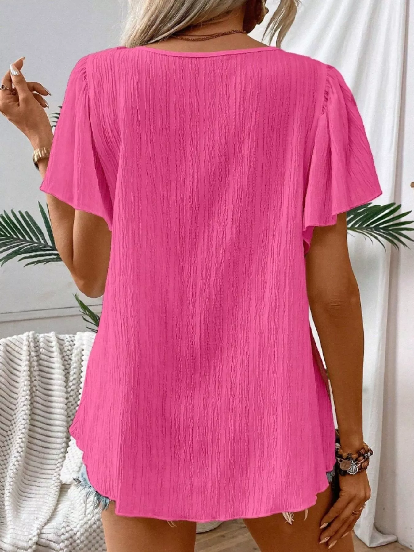 Embroidered Square Neck Flutter Sleeve Blouse - Image 24