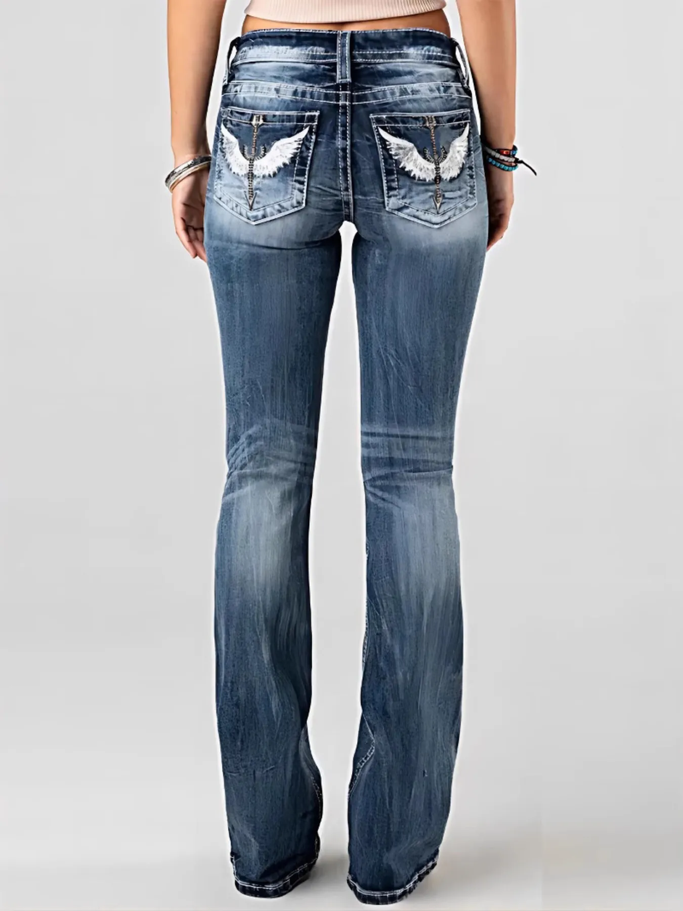 Embroidered Washed Bootcut Jeans - Image 2