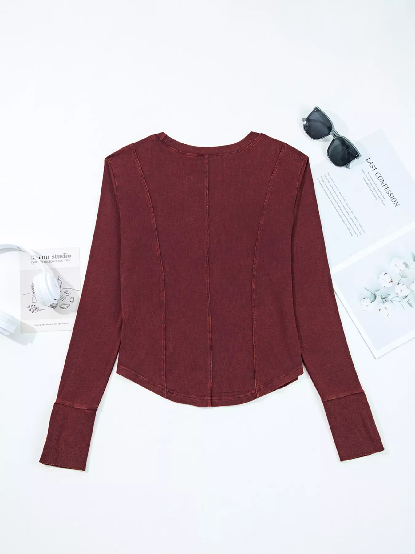 Exposed Seam Ribbed Long Sleeve Top - Image 5