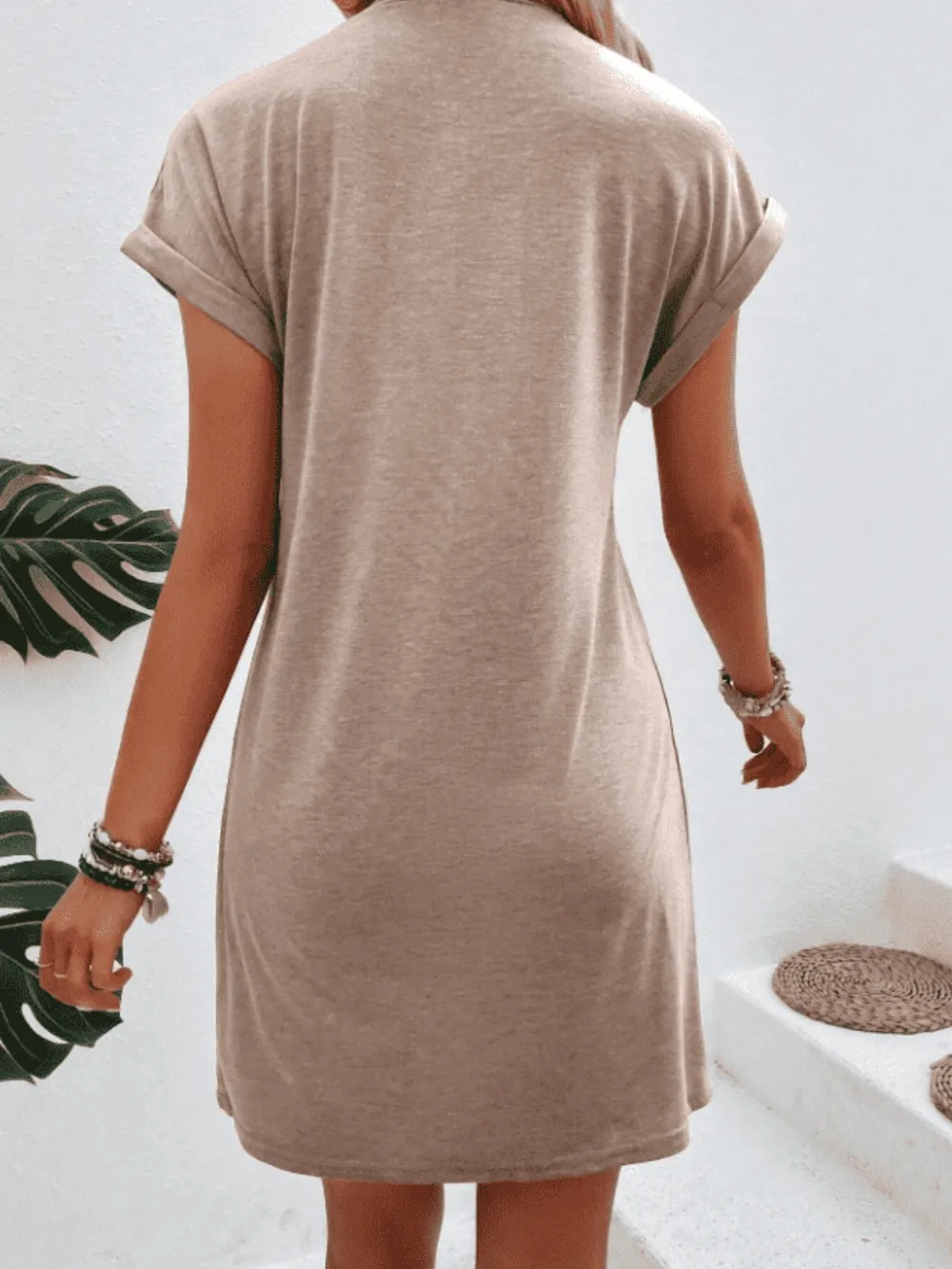 Exposed Seam Short Sleeve Mini Tee Dress - Image 12