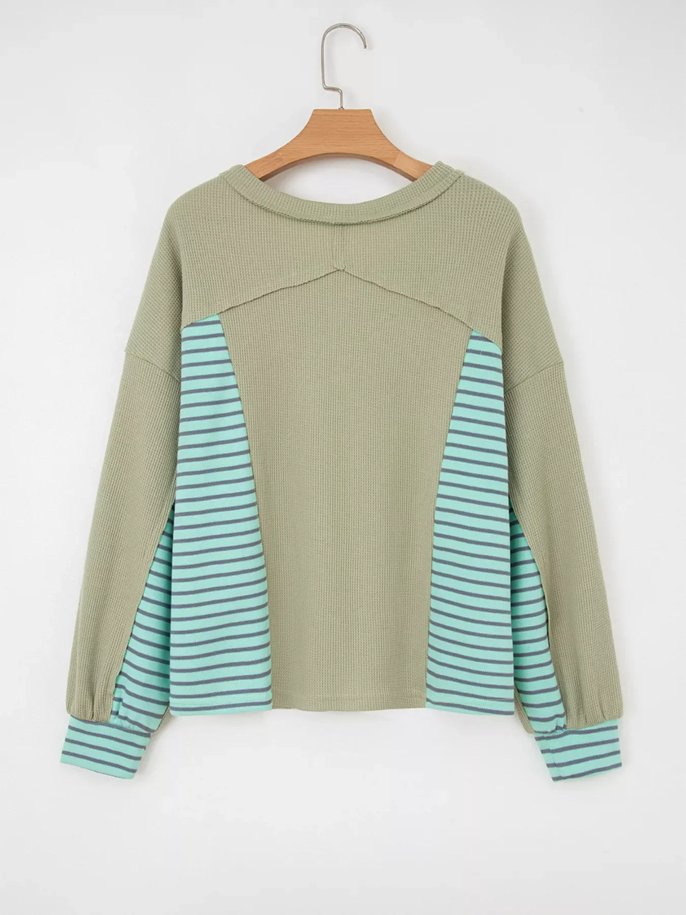 Exposed Seam Waffle Striped Patchwork Baggy Blouse - Image 4
