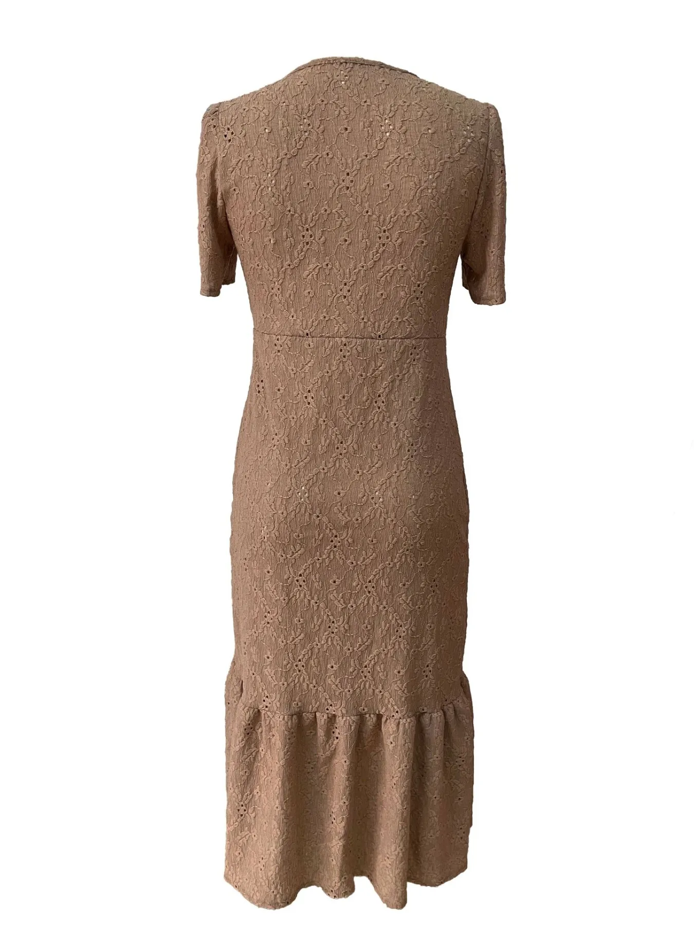 Eyelet Button Front V-Neck Midi Dress - Image 15