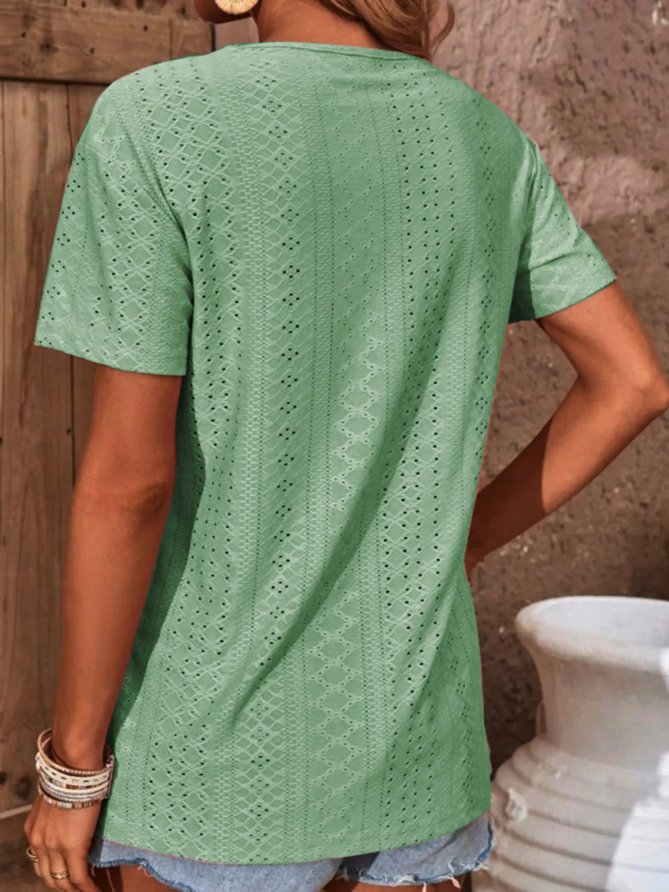 Eyelet Crisscross Short Sleeve T-Shirt - Image 11