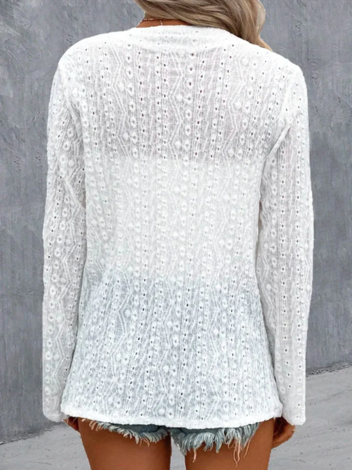 Eyelet Embroidered Open Front Cardigan - Image 3