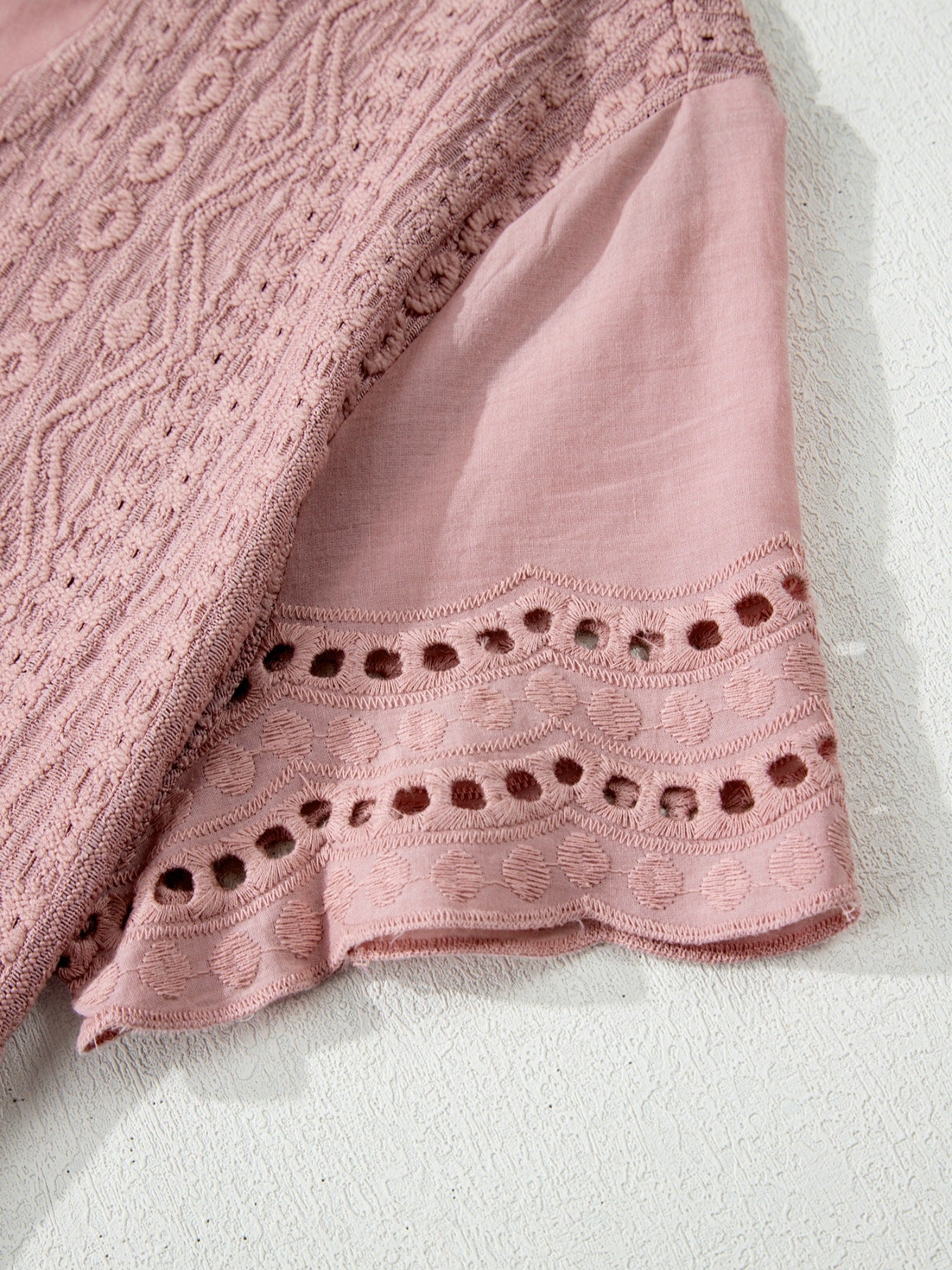 Eyelet Embroidered Short Sleeve Blouse - Image 11
