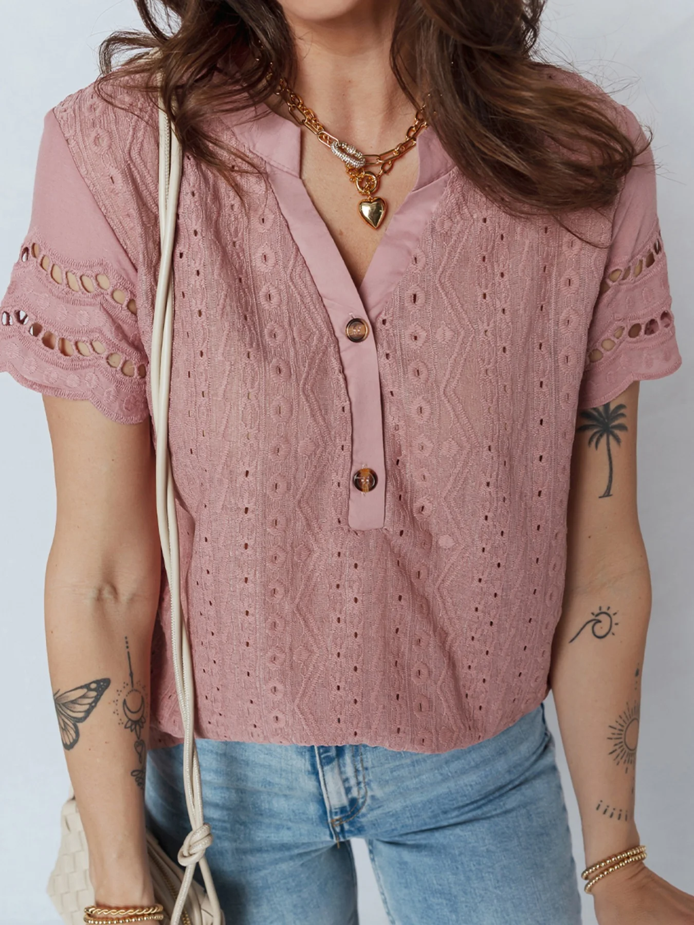 Eyelet Embroidered Short Sleeve Blouse - Image 7