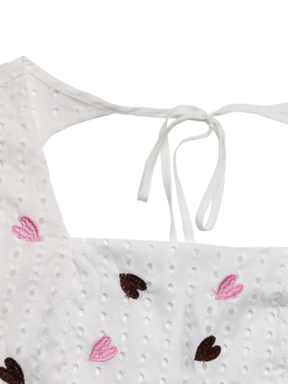 Eyelet Heart Square Neck Short Sleeve Blouse - Image 9
