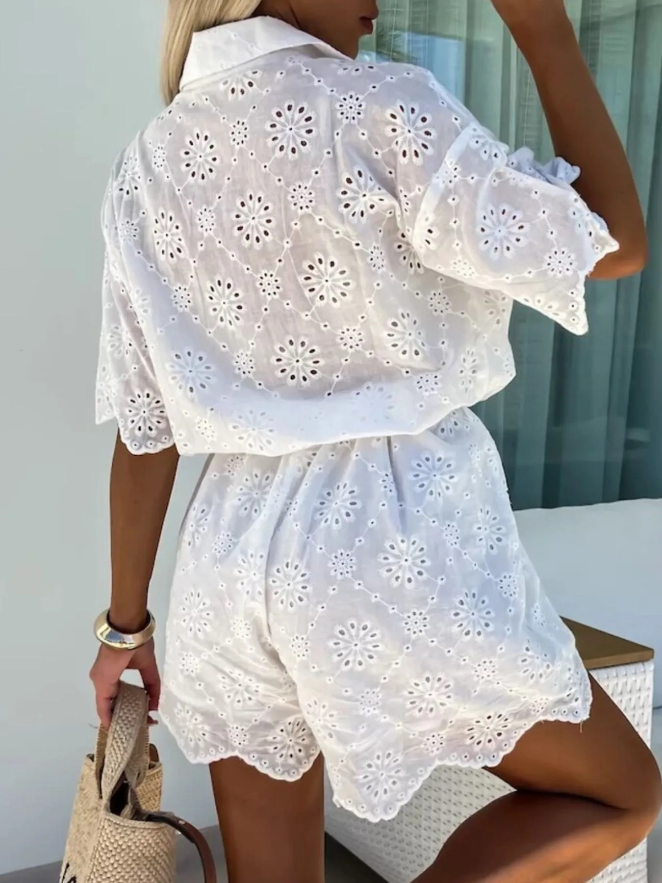 Eyelet Lace Button-Up Romper - Image 4