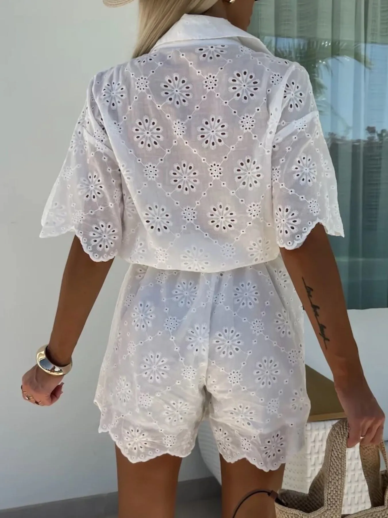 Eyelet Lace Button-Up Romper - Image 7