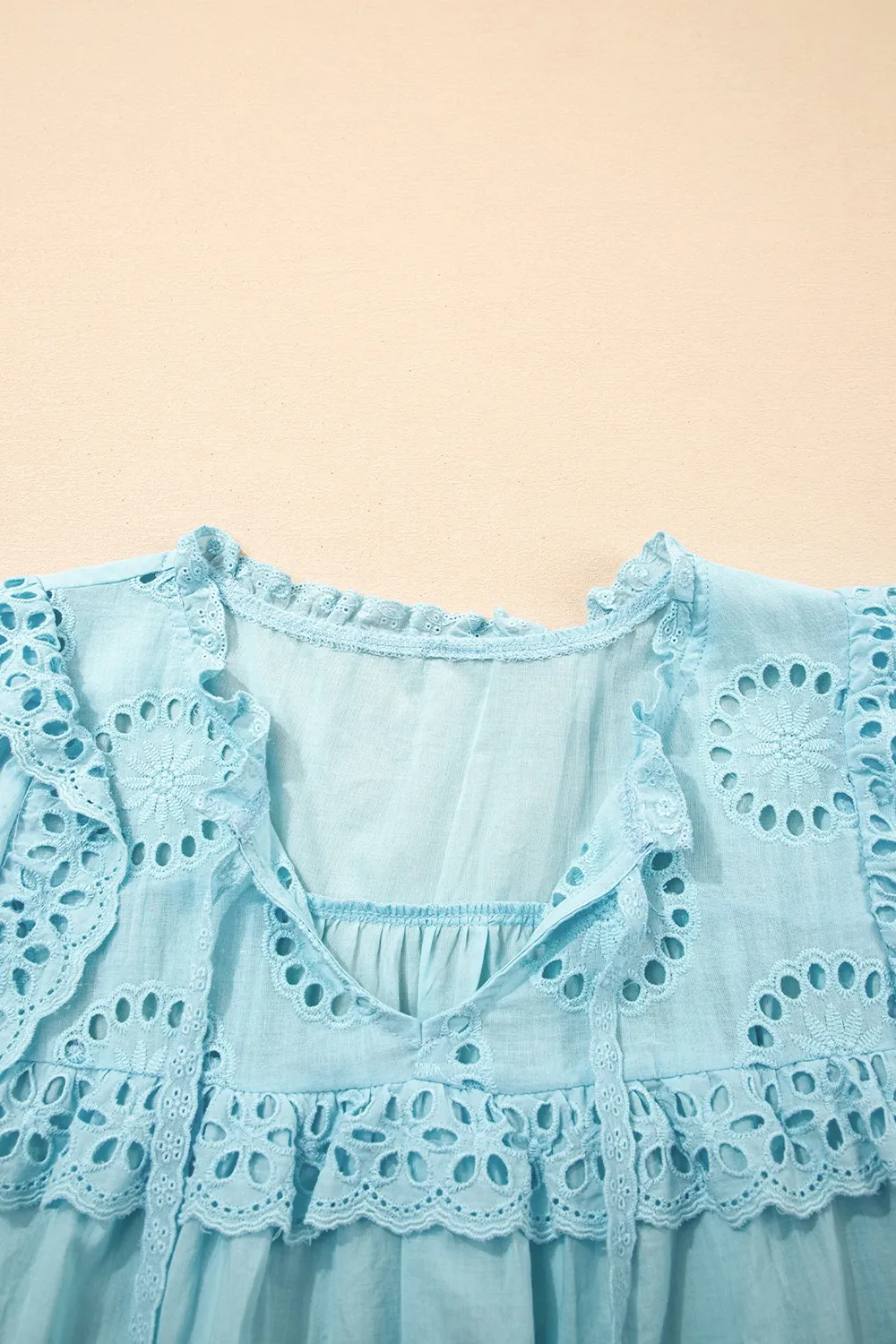 Eyelet Lace Trim Puff Sleeve Blouse - Image 5