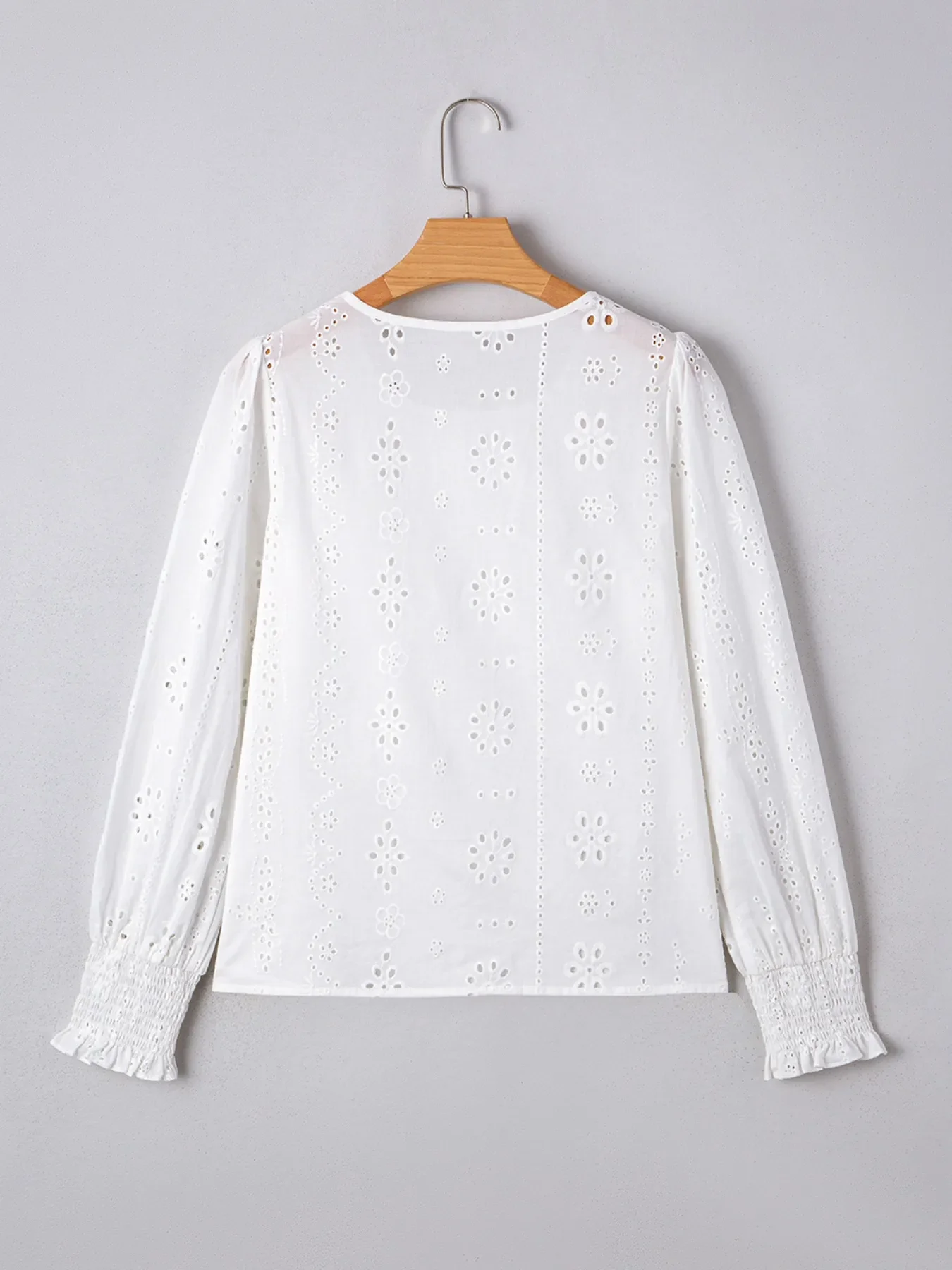 Eyelet Long Sleeve Blouse with Elastic Cuffs - Image 5